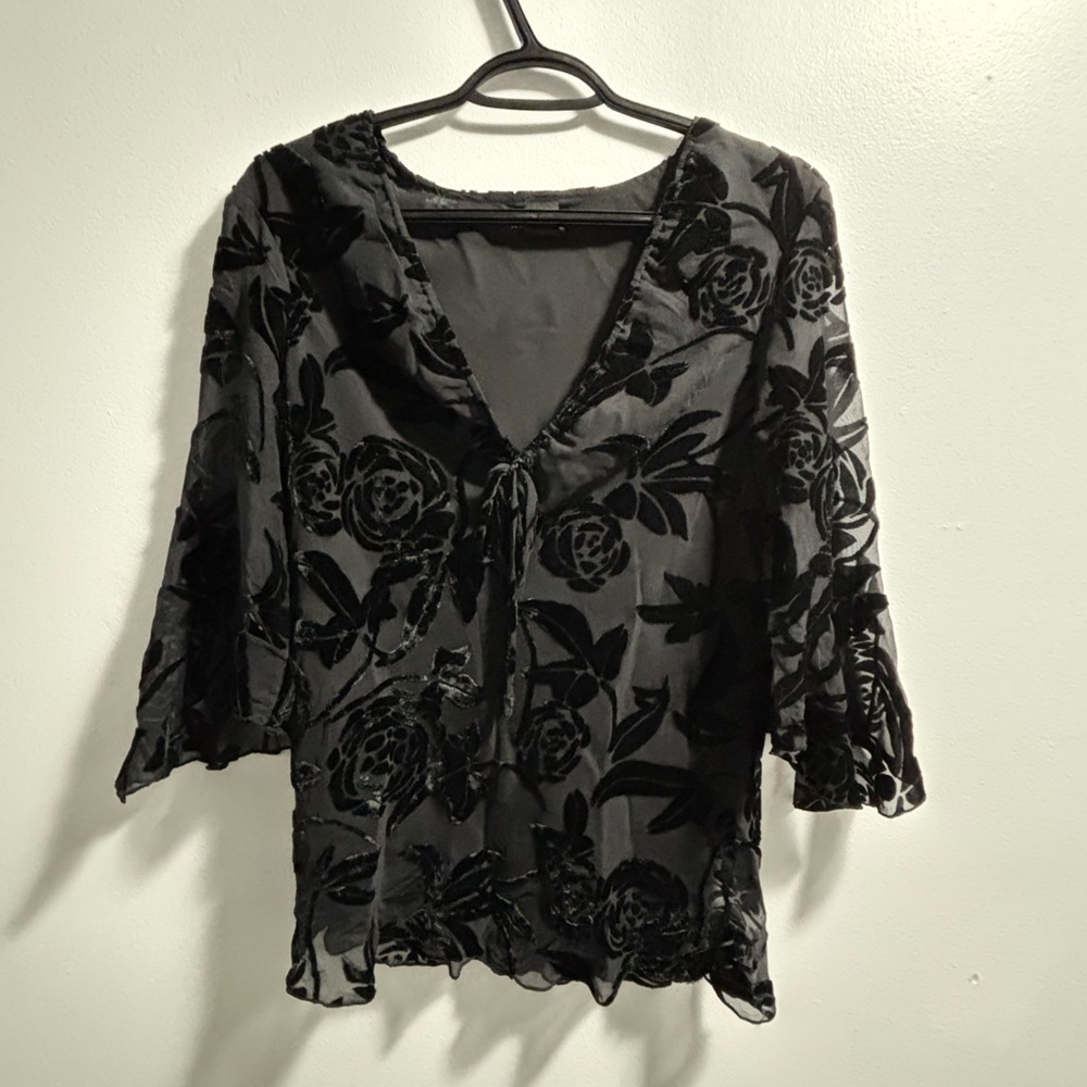 Black Flower Flared Shirt